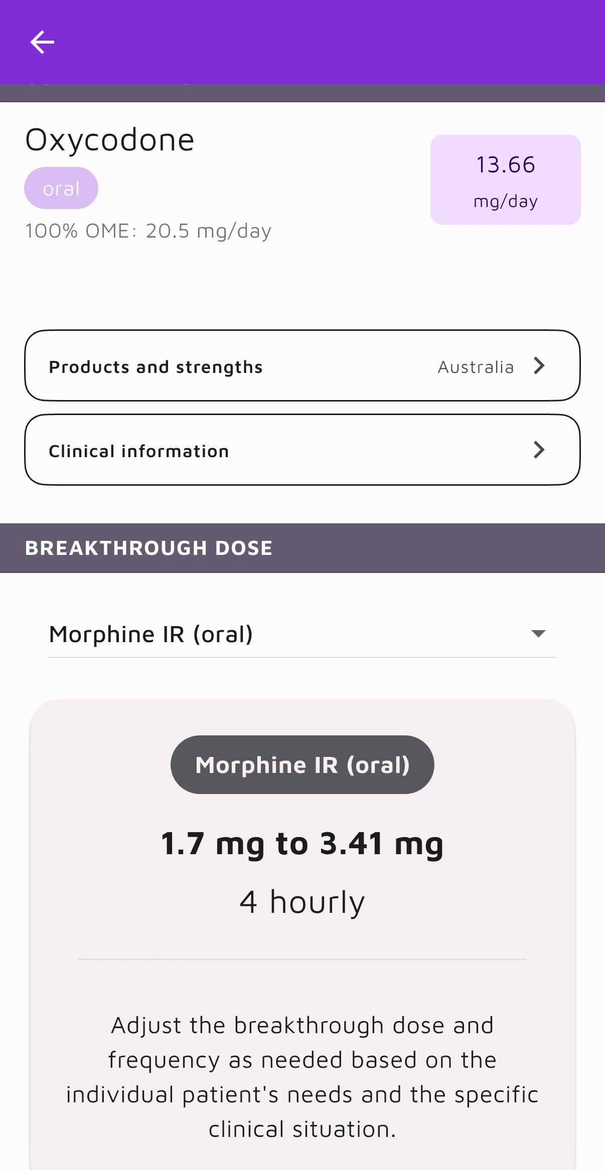 OpioidCalc breakthrough dose calculation